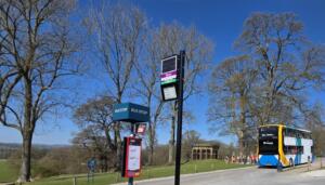 RTI display at bus stop in Chatsworth Country Park. Solar powered.
